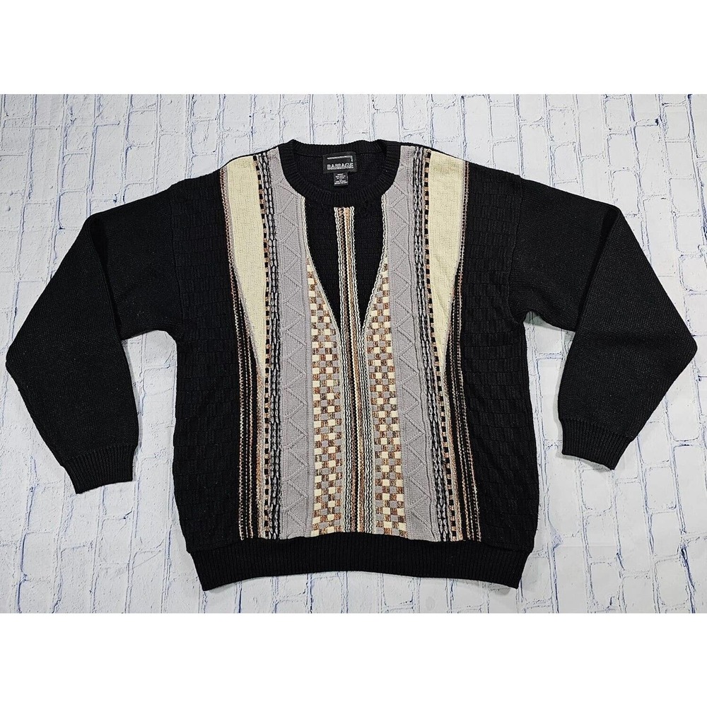 Vintage Barrage Sweater Black Gray Crew Neck Pullover Coogie Style MENS SZ L